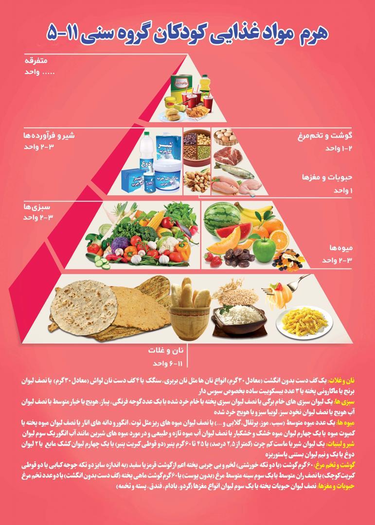 هرم غذایی کودکان گروه سنی ۵-۱۱ سال